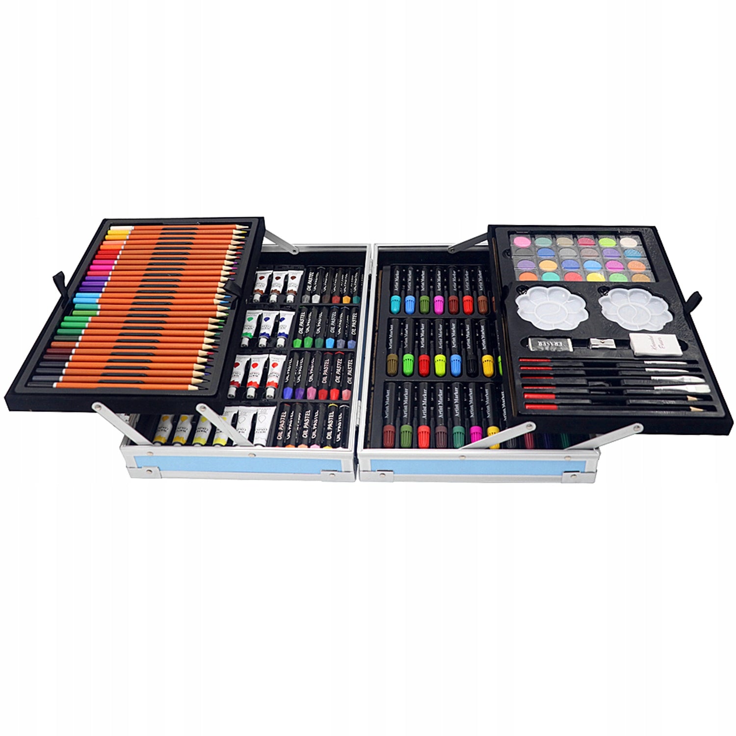 Set 145 piese pentru pictura, pentru copii sau adulti, pixuri de colorat, creioane colorate si vopsele de pictura, cu geanta de transport ALBASTRU DINOZAUR, model AVX-WT-DINART145 Set 145 piese pentru pictura, pentru copii sau adulti, pixuri de colorat, creioane colorate si vopsele de pictura, cu geanta de transport ALBASTRU DINOZAUR, model AVX-WT-DINART145